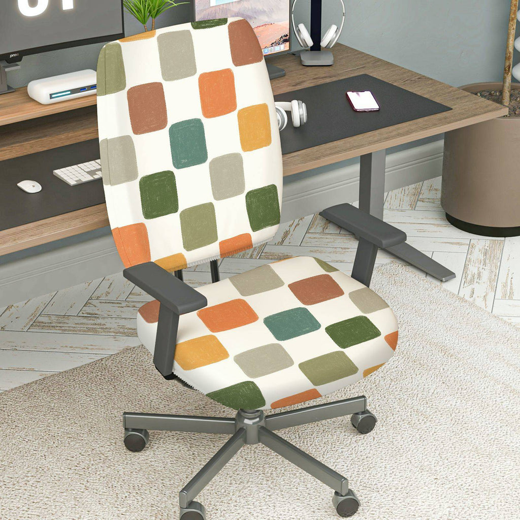 2-Piece Colorful Geometric Pattern Grid Stylish Modern Festival  Computer Chair Cover Set, Seat and Backrest