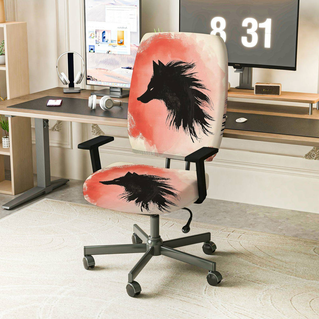 2-Piece Artistic Wolf Design Modern Stylish Unique Creative  Computer Chair Cover Set, Seat and Backrest
