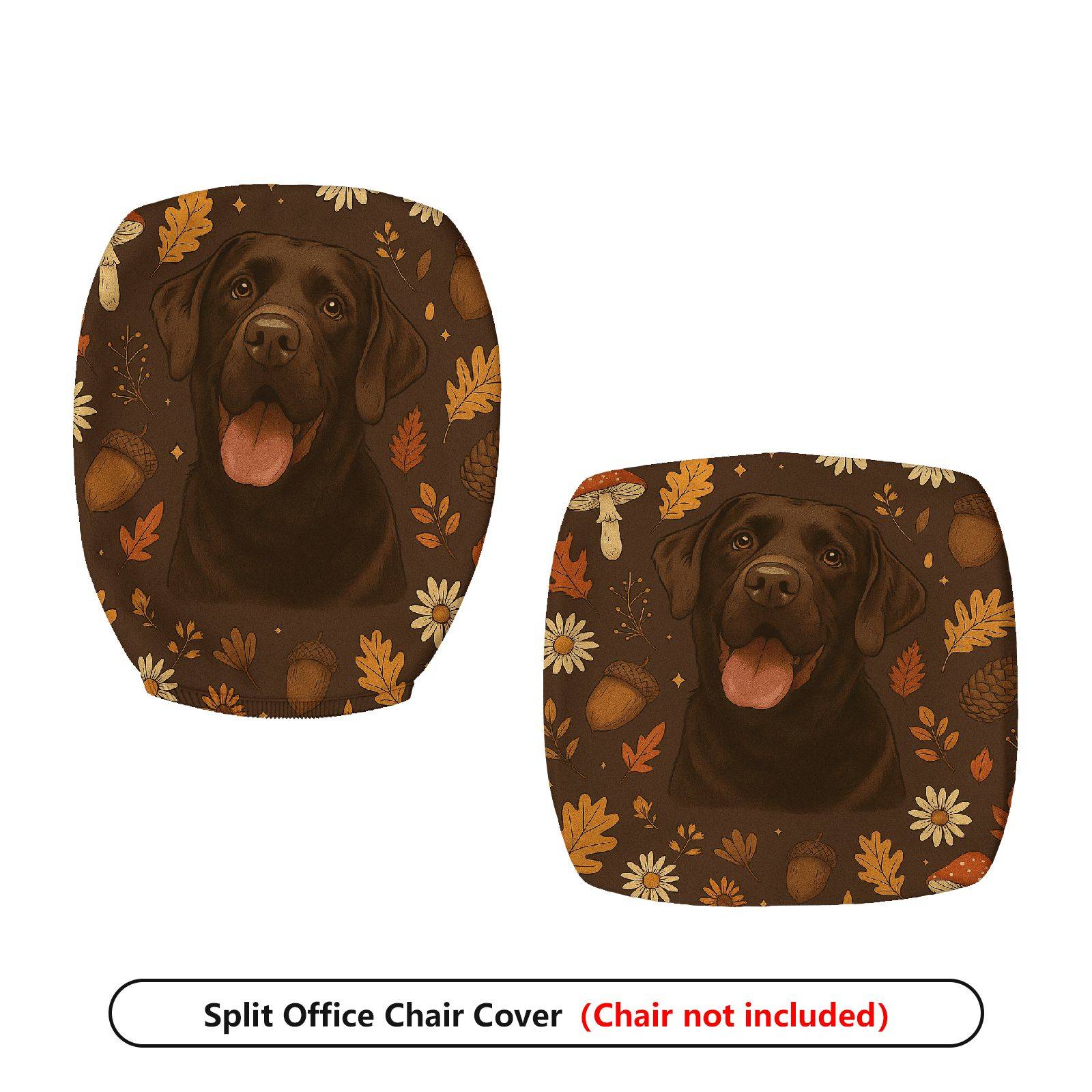 2-Piece Autumn Dog Flower Mushroom Acorn Leaf  Computer Chair Cover Set, Seat and Backrest