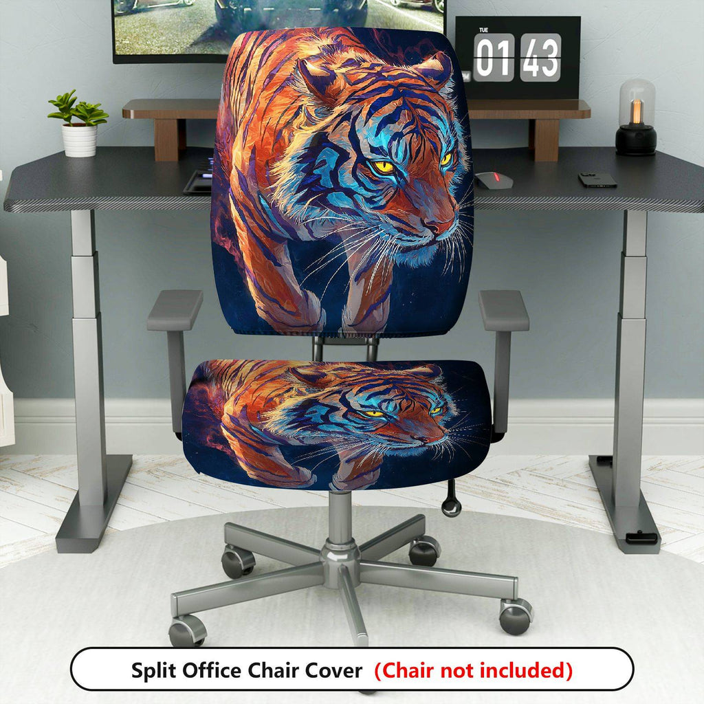 2-Piece Artistic Tiger Animal Pattern Vibrant Stylish Decorative  Computer Chair Cover Set, Seat and Backrest