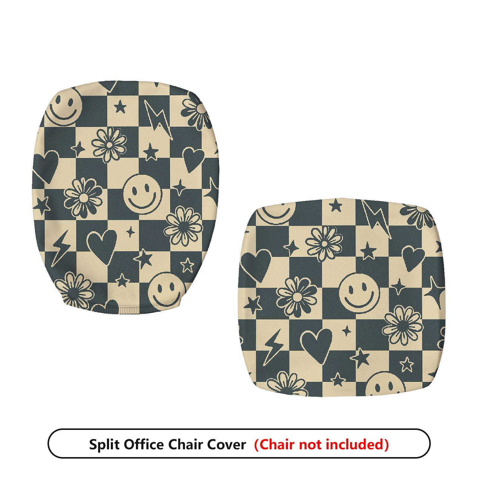 2-Piece Geometric Floral Smiley Hearts Stars  Computer Chair Cover Set, Seat and Backrest