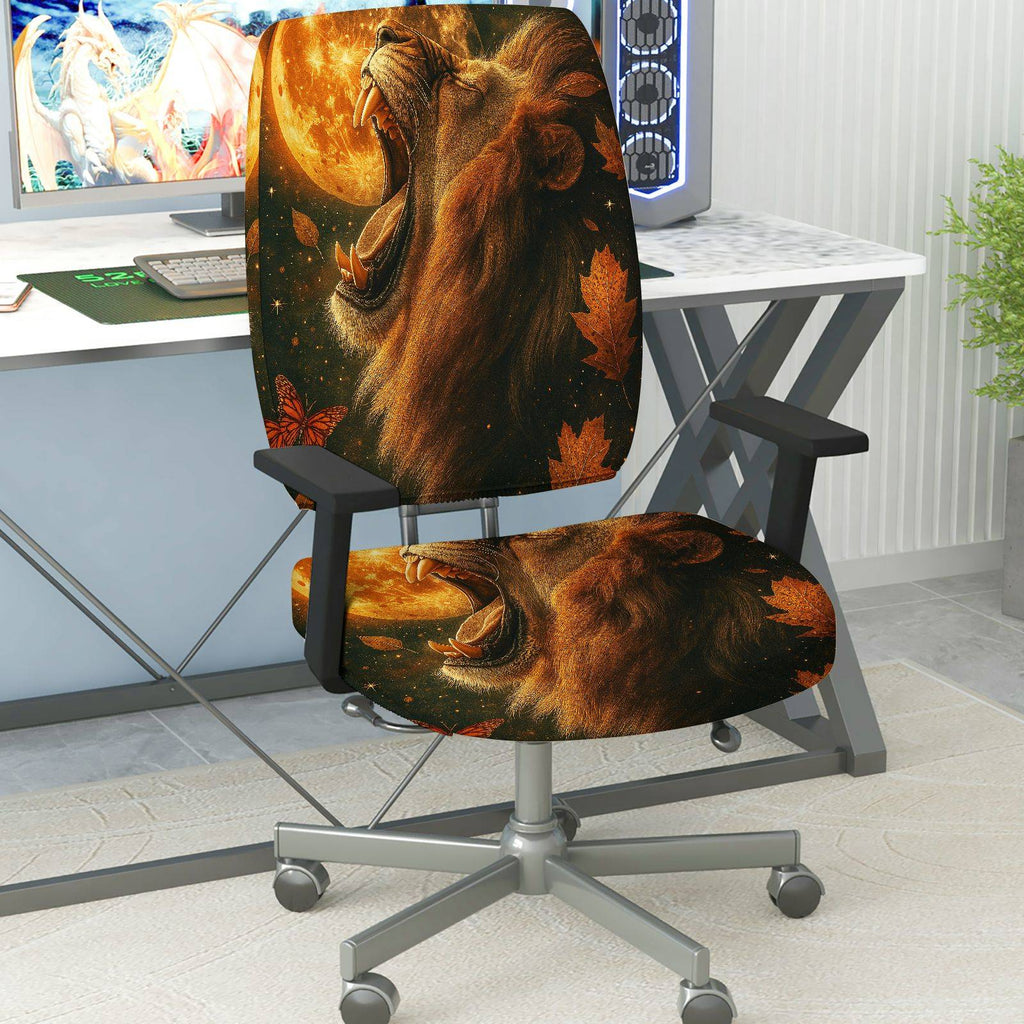 2-Piece Autumn Lion Butterfly Moon Leaf  Computer Chair Cover Set, Seat and Backrest