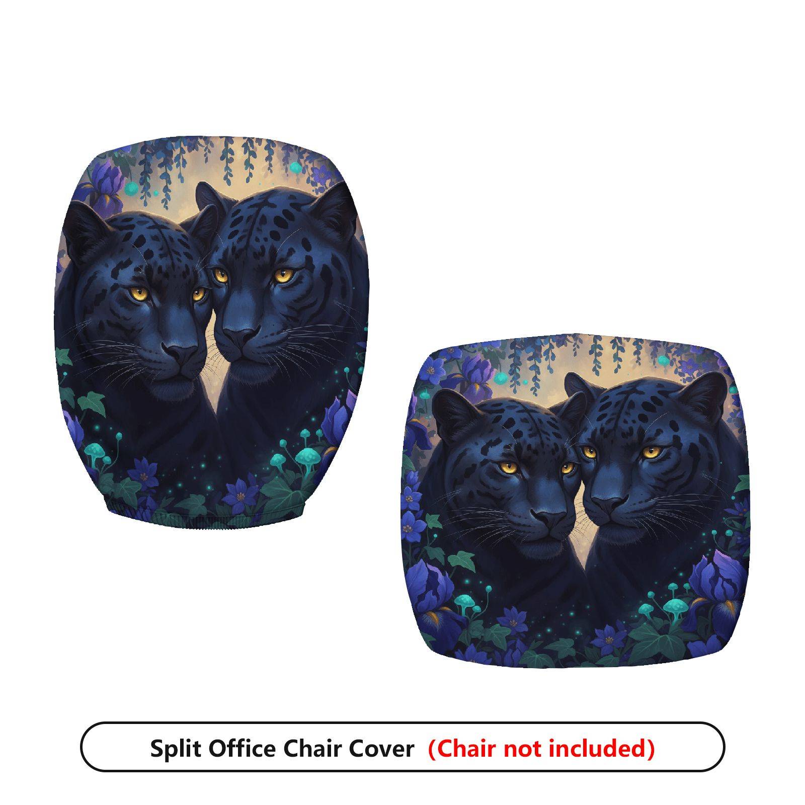 2-Piece Panther Animal Floral Art Decorative  Computer Chair Cover Set, Seat and Backrest