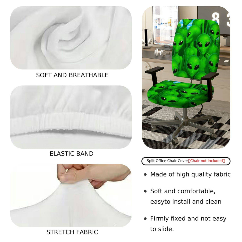 2-Piece Alien Green Sci-Fi Fun Novelty Decor  Computer Chair Cover Set, Seat and Backrest