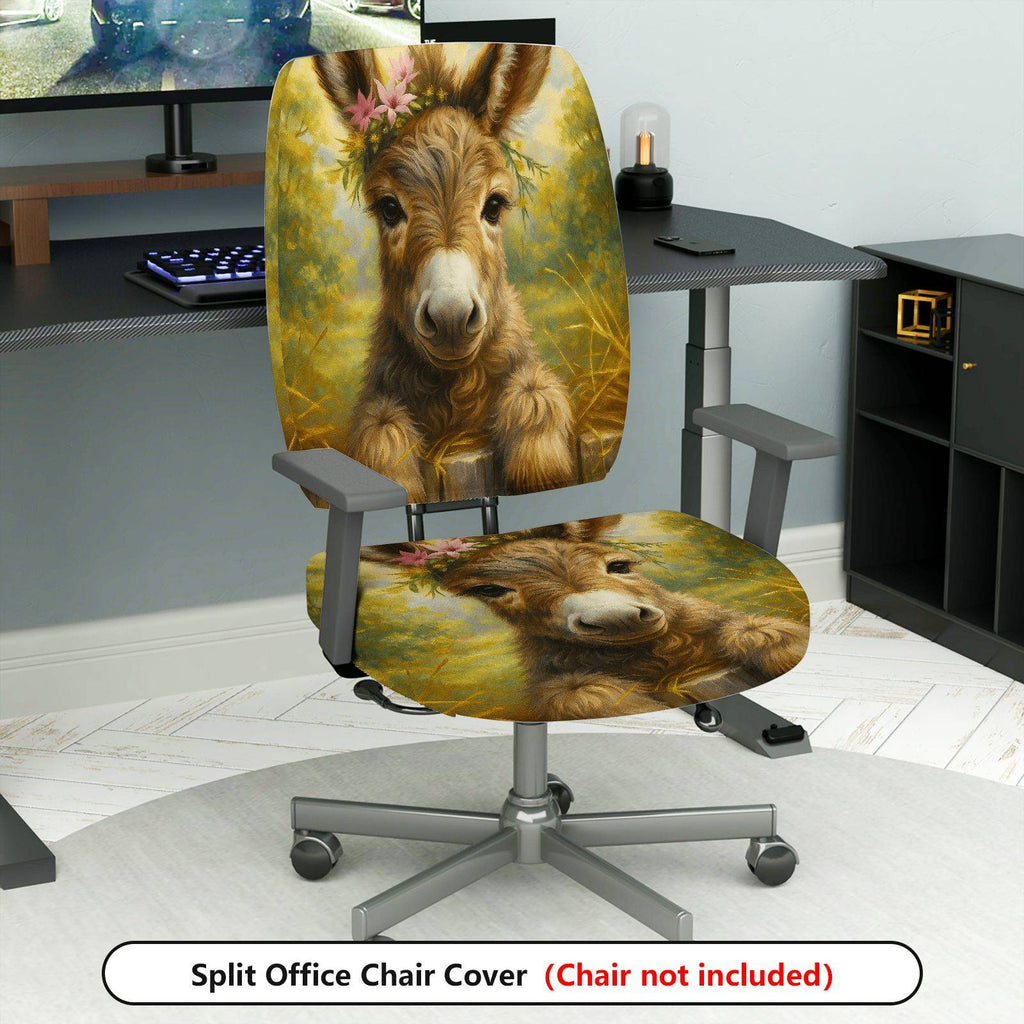 2-Piece Animal Floral Donkey Art Printed Decorative  Computer Chair Cover Set, Seat and Backrest
