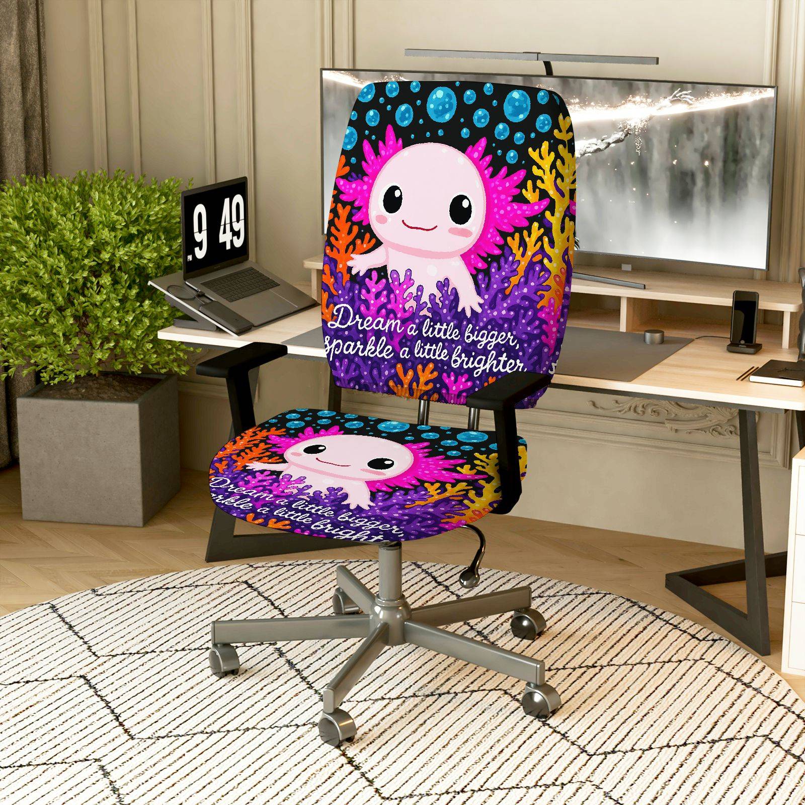 2-Piece Animal Inspirational Colorful Coral Bubble  Computer Chair Cover Set, Seat and Backrest