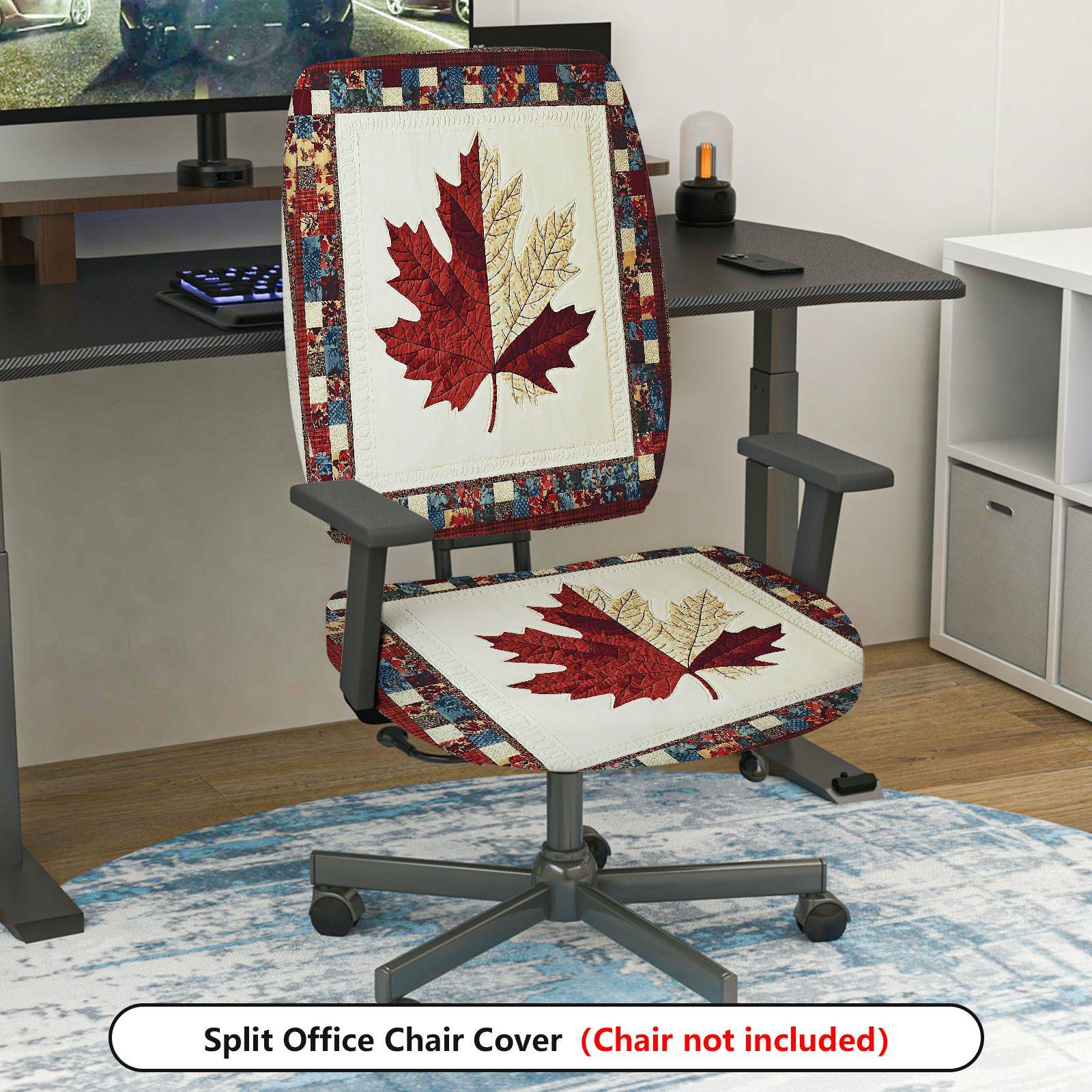 2-Piece Autumn Fall Maple Leaf Patchwork  Computer Chair Cover Set, Seat and Backrest