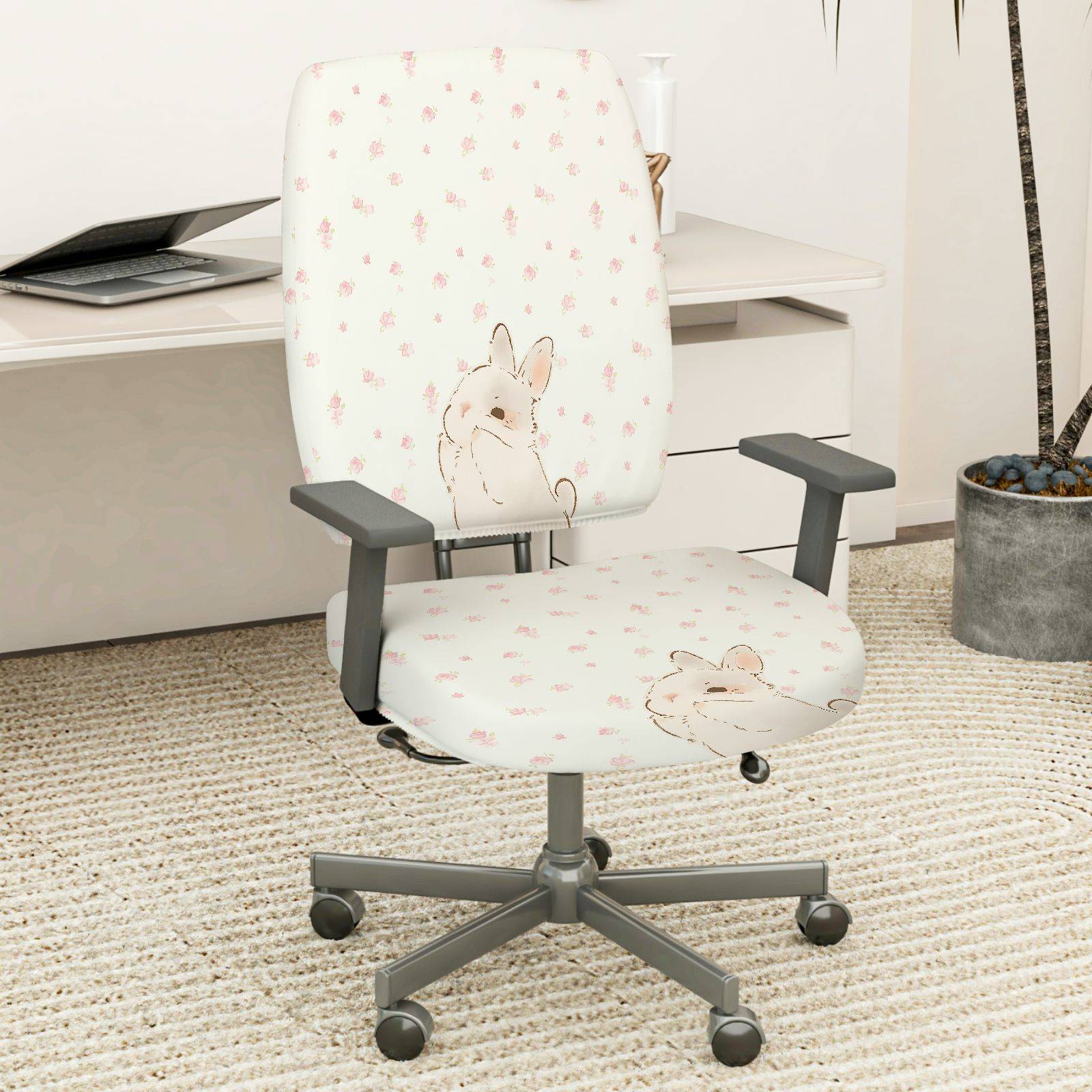 2-Piece Cute Animal Floral Pattern  Computer Chair Cover Set, Seat and Backrest