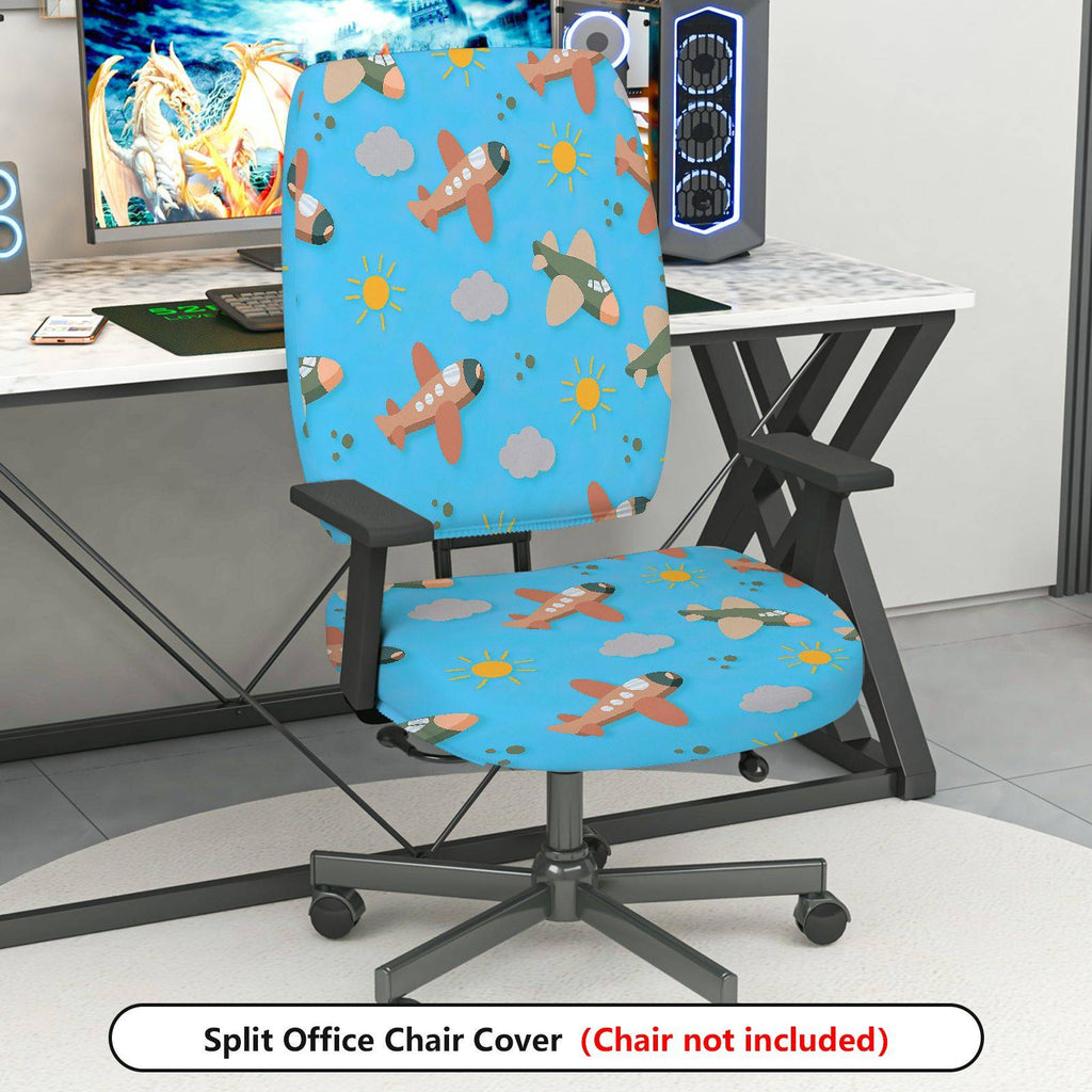 2-Piece Airplane Pattern Blue Cloud Sun Sky  Computer Chair Cover Set, Seat and Backrest