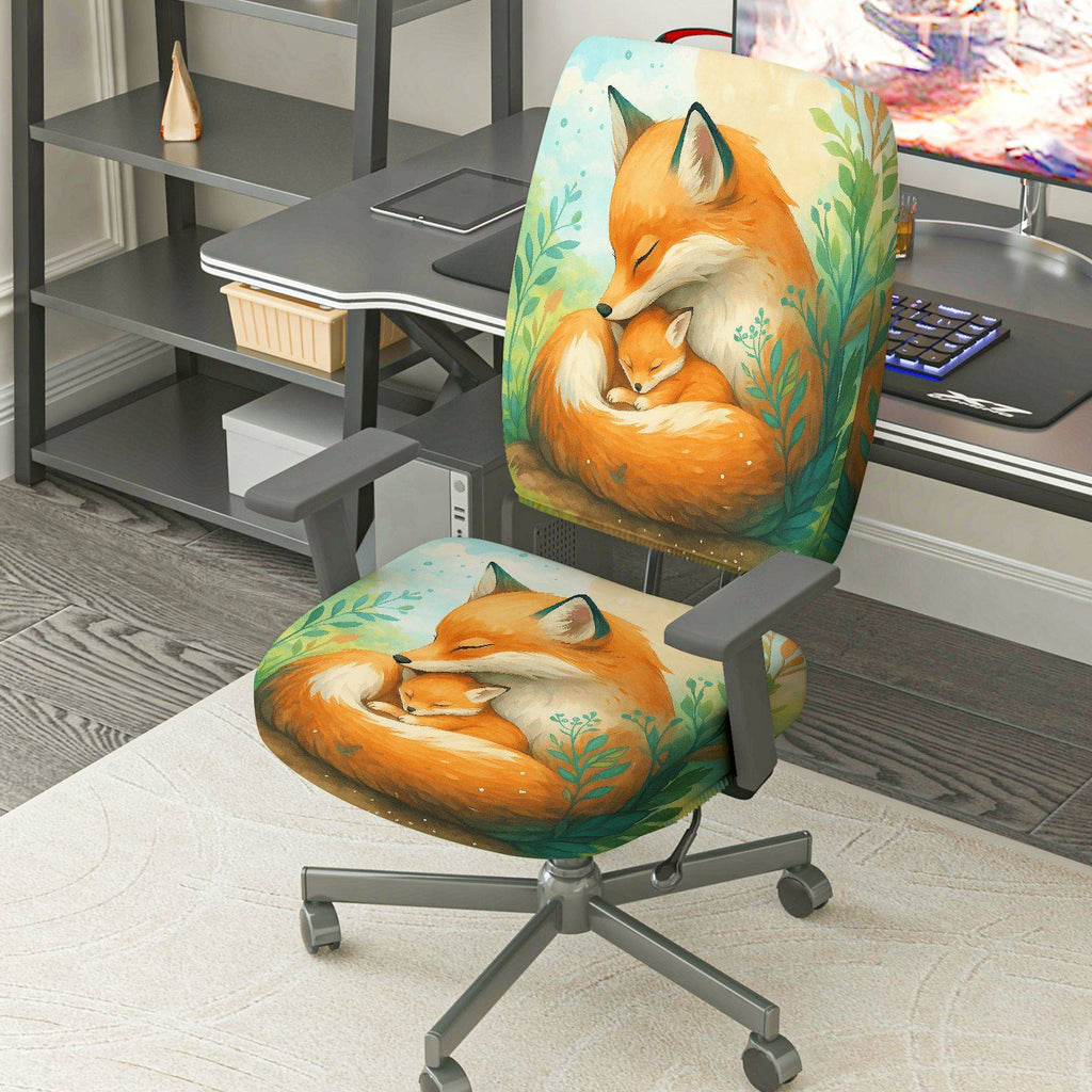 2-Piece Animal Art Fox Forest  Computer Chair Cover Set, Seat and Backrest