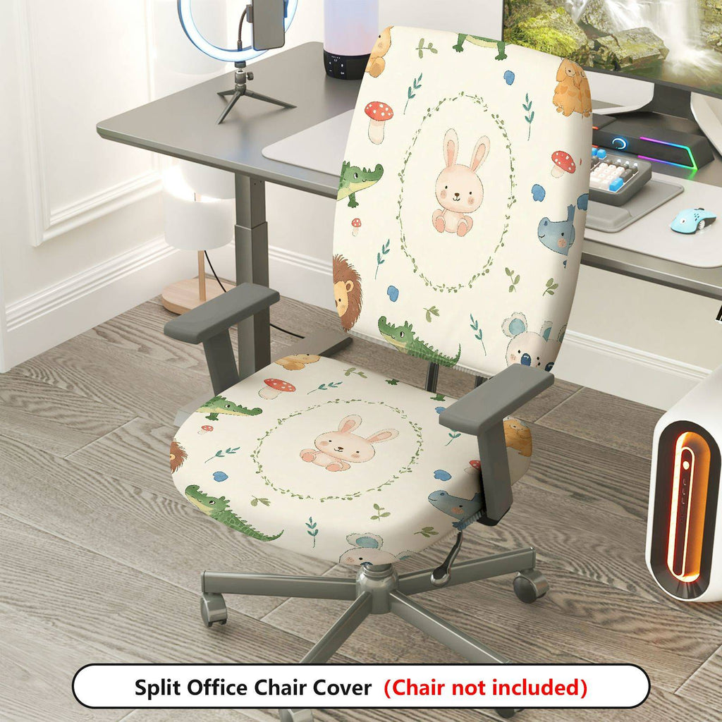 2-Piece Cute Animal Rabbit Dinosaur Mushroom Forest  Computer Chair Cover Set, Seat and Backrest