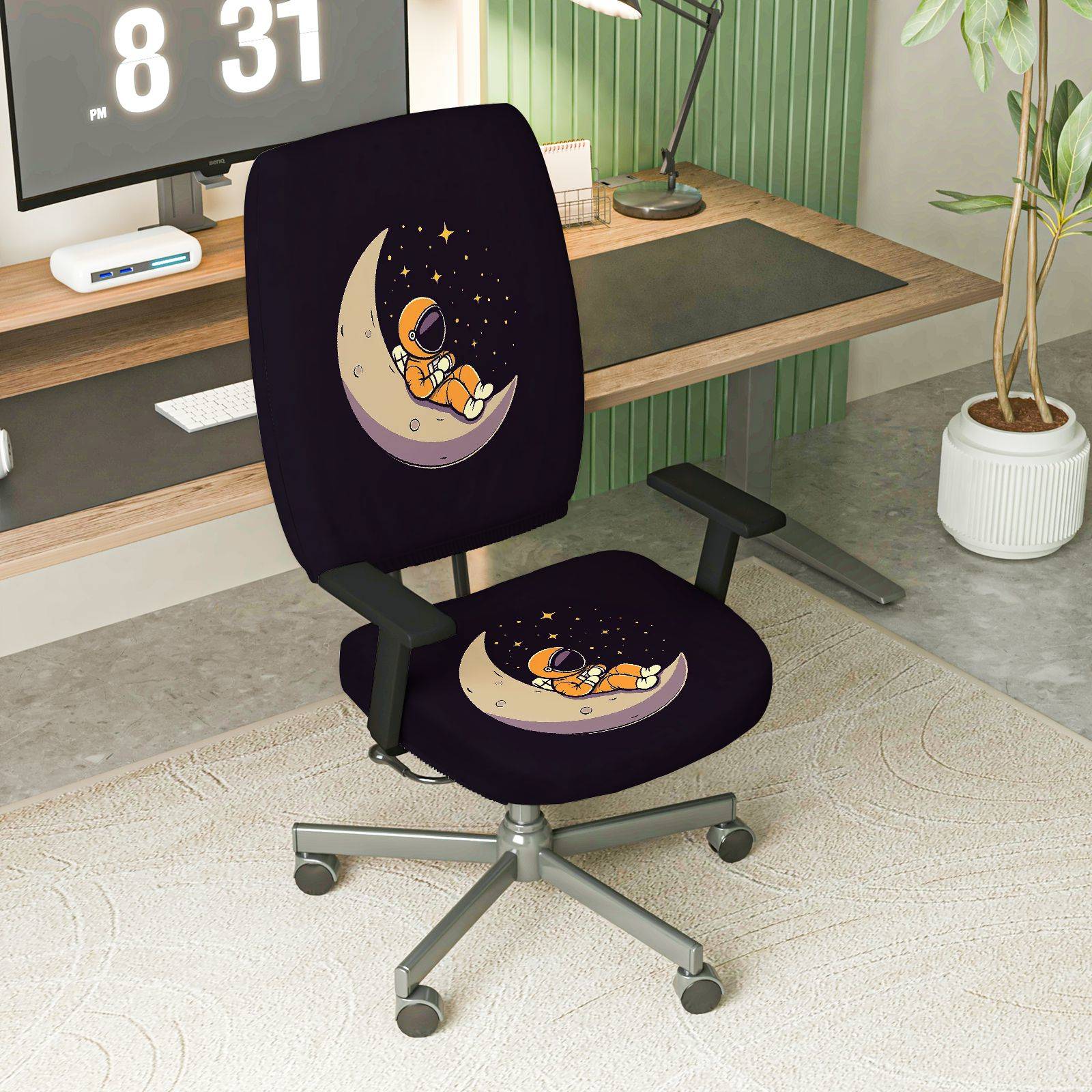 2-Piece Astronaut Moon Starry Night Space Universe  Computer Chair Cover Set, Seat and Backrest