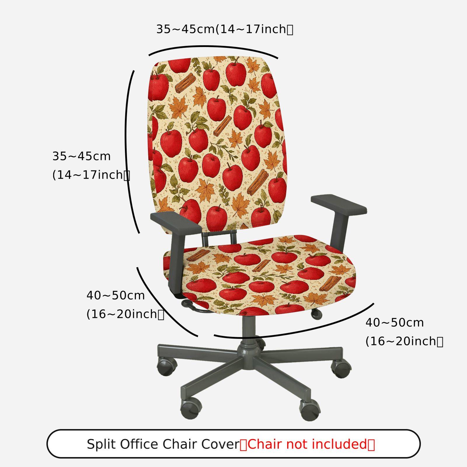 2-Piece Apple Pattern Autumn Leaves Cinnamon  Computer Chair Cover Set, Seat and Backrest