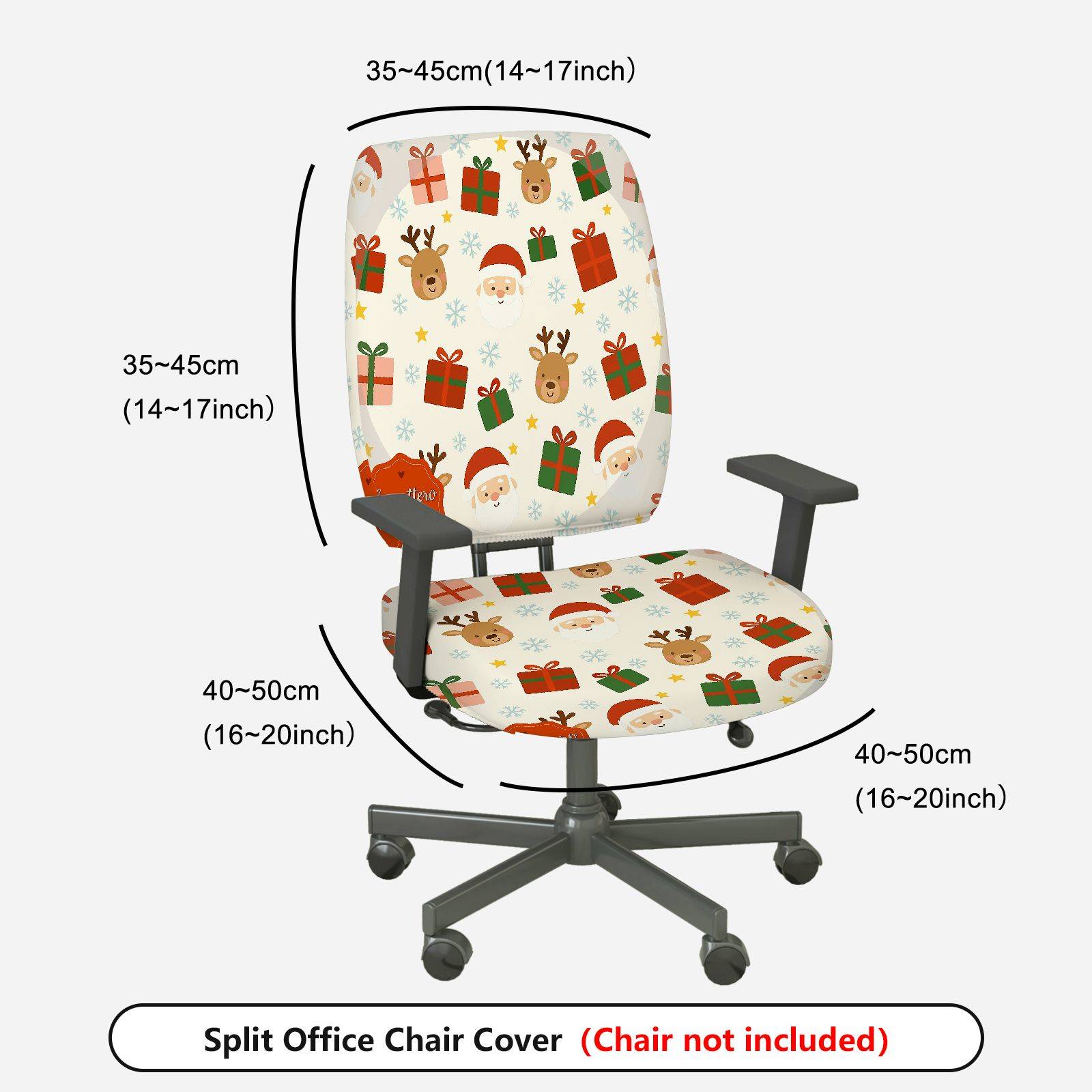 2-Piece Christmas Deer Santa Gift Snowflake  Computer Chair Cover Set, Seat and Backrest