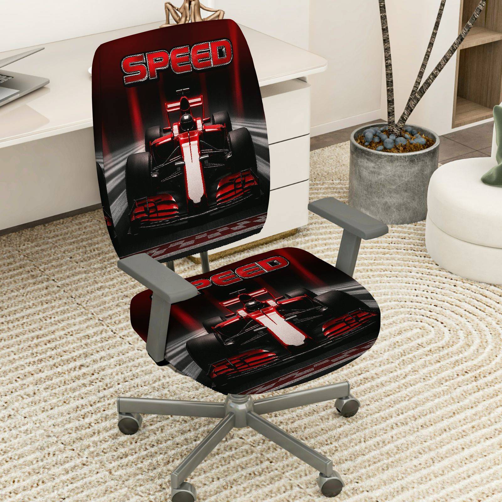 2-Piece Speed Racing Car Style Red Black  Computer Chair Cover Set, Seat and Backrest
