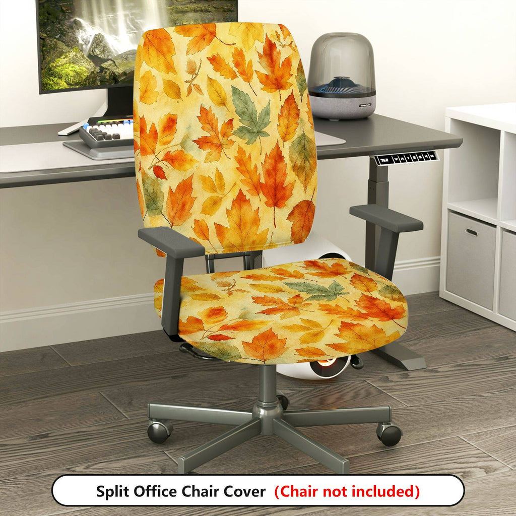 2-Piece Autumn Leaves Fall Season Decorative  Computer Chair Cover Set, Seat and Backrest