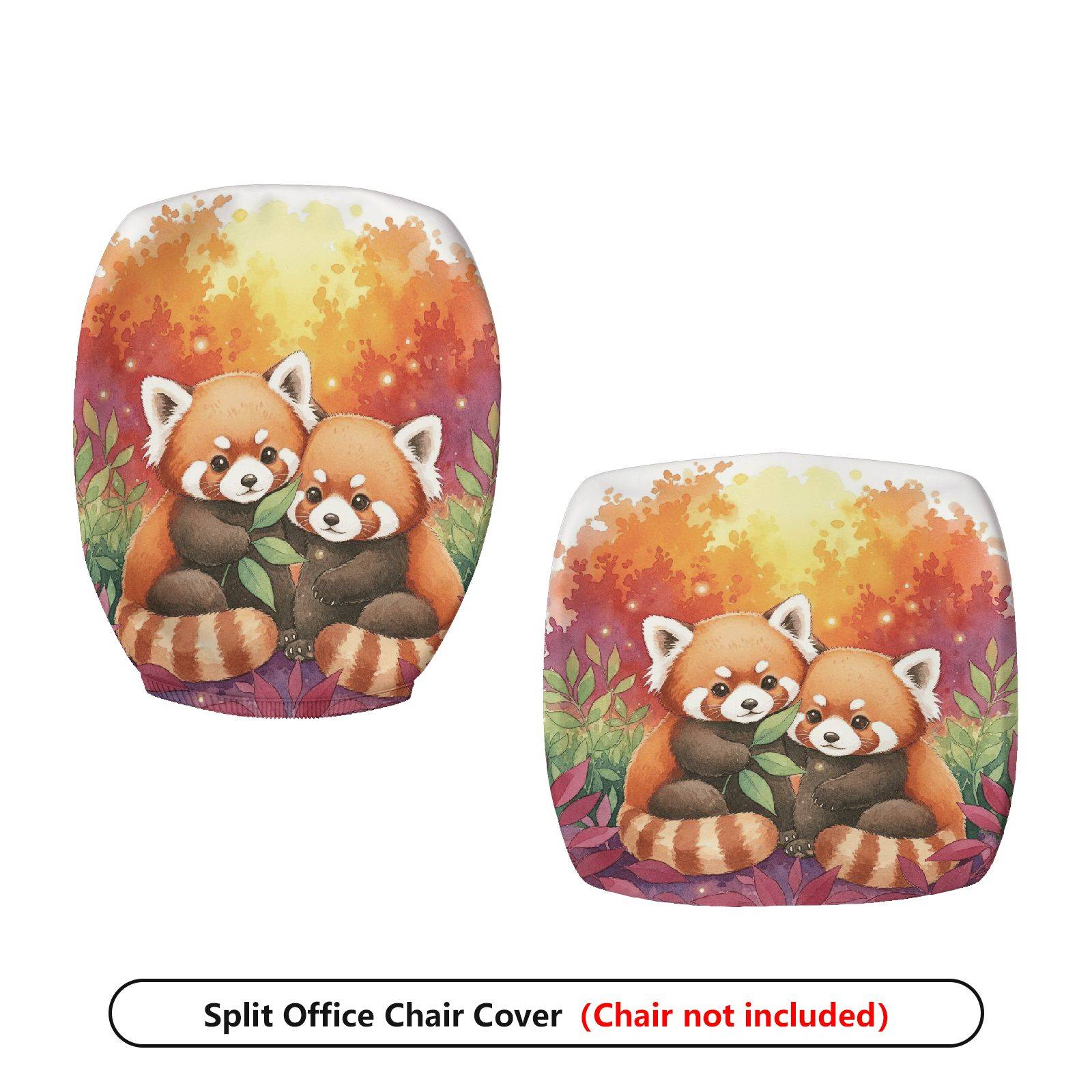 2-Piece Red Panda Autumn Forest Cute Animal Nature Art  Computer Chair Cover Set, Seat and Backrest