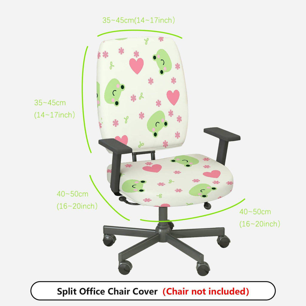 2-Piece Cute Frog Heart Flower  Computer Chair Cover Set, Seat and Backrest