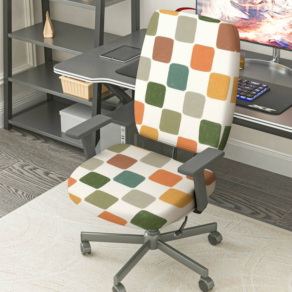 2-Piece Colorful Geometric Pattern Grid Stylish Modern Festival  Computer Chair Cover Set, Seat and Backrest