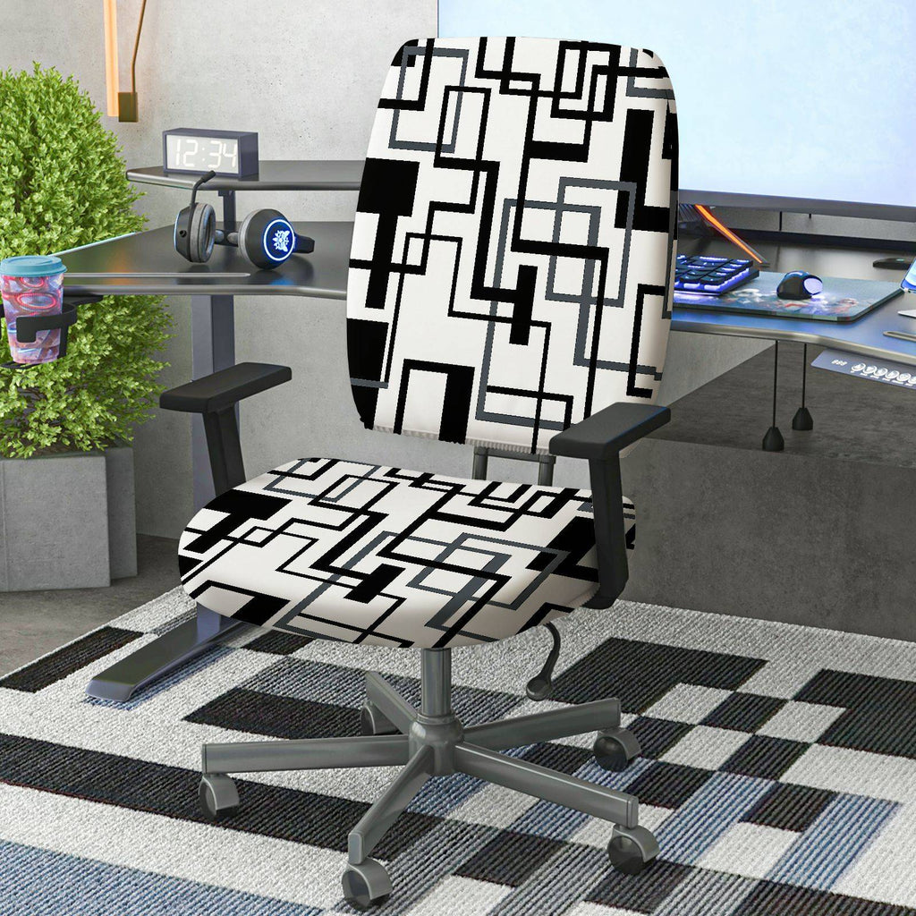 2-Piece Abstract Geometric Art Modern Stylish  Computer Chair Cover Set, Seat and Backrest