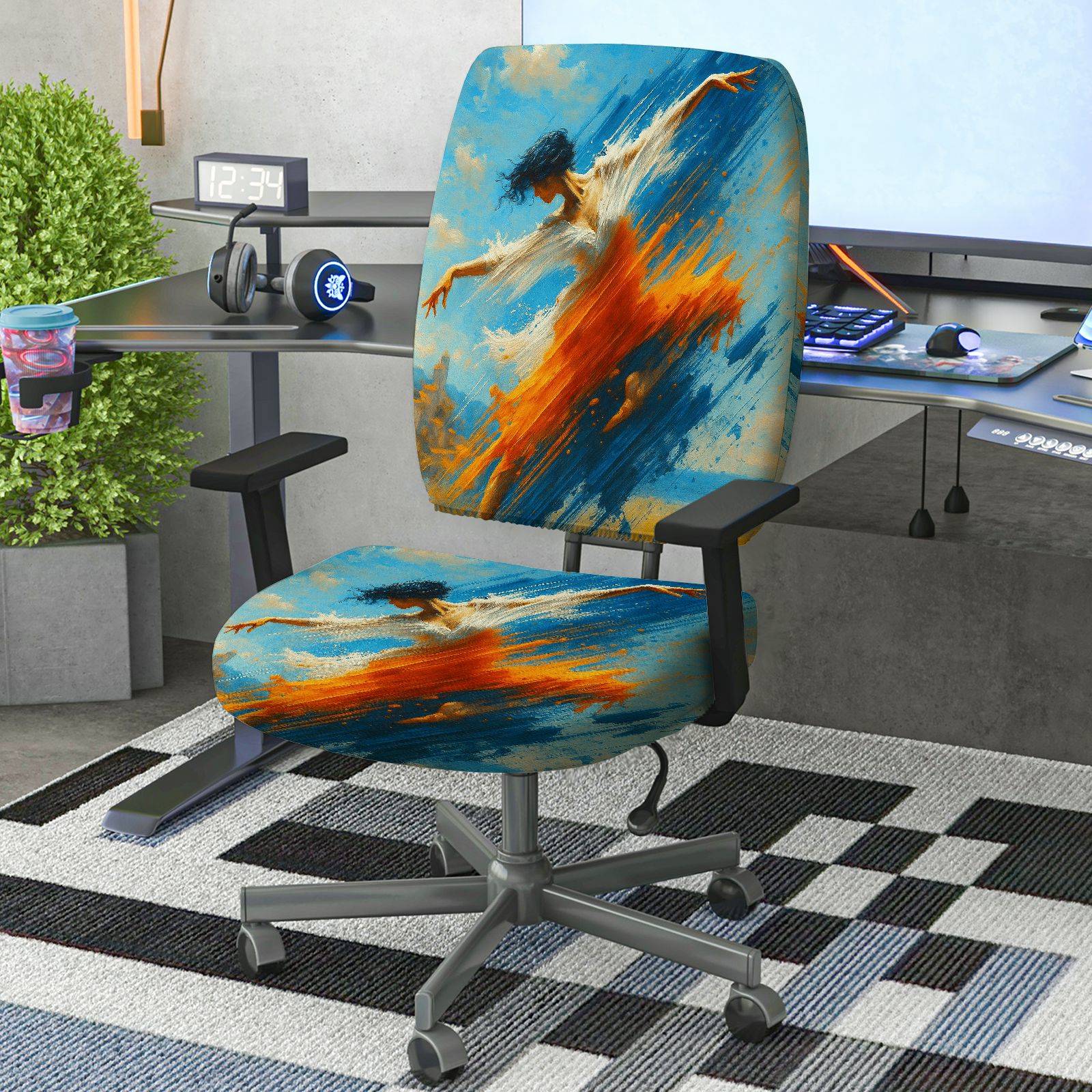 2-Piece Artistic Dance Abstract Colorful Creative Vibrant  Computer Chair Cover Set, Seat and Backrest