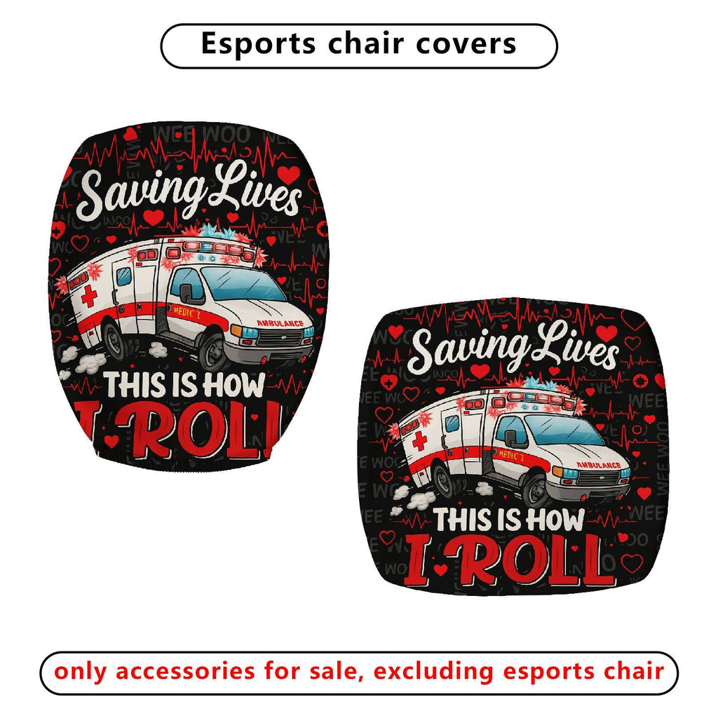 2-Piece Ambulance Heartbeat Saving Lives Medical Emergency  Computer Chair Cover Set, Seat and Backrest