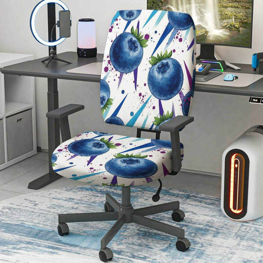 2-Piece Blueberry Fruit Abstract Geometric Art Modern  Computer Chair Cover Set, Seat and Backrest