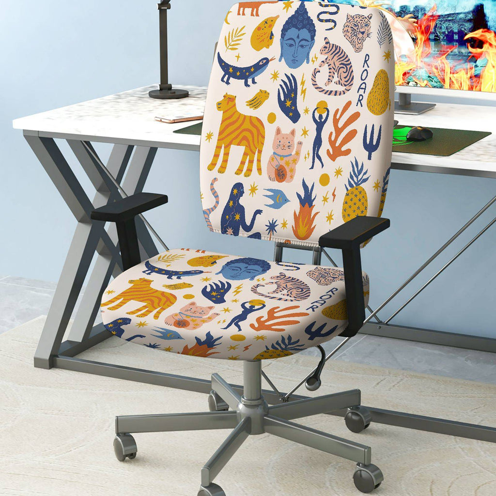 2-Piece Animal Jungle Wildlife Decorative  Computer Chair Cover Set, Seat and Backrest