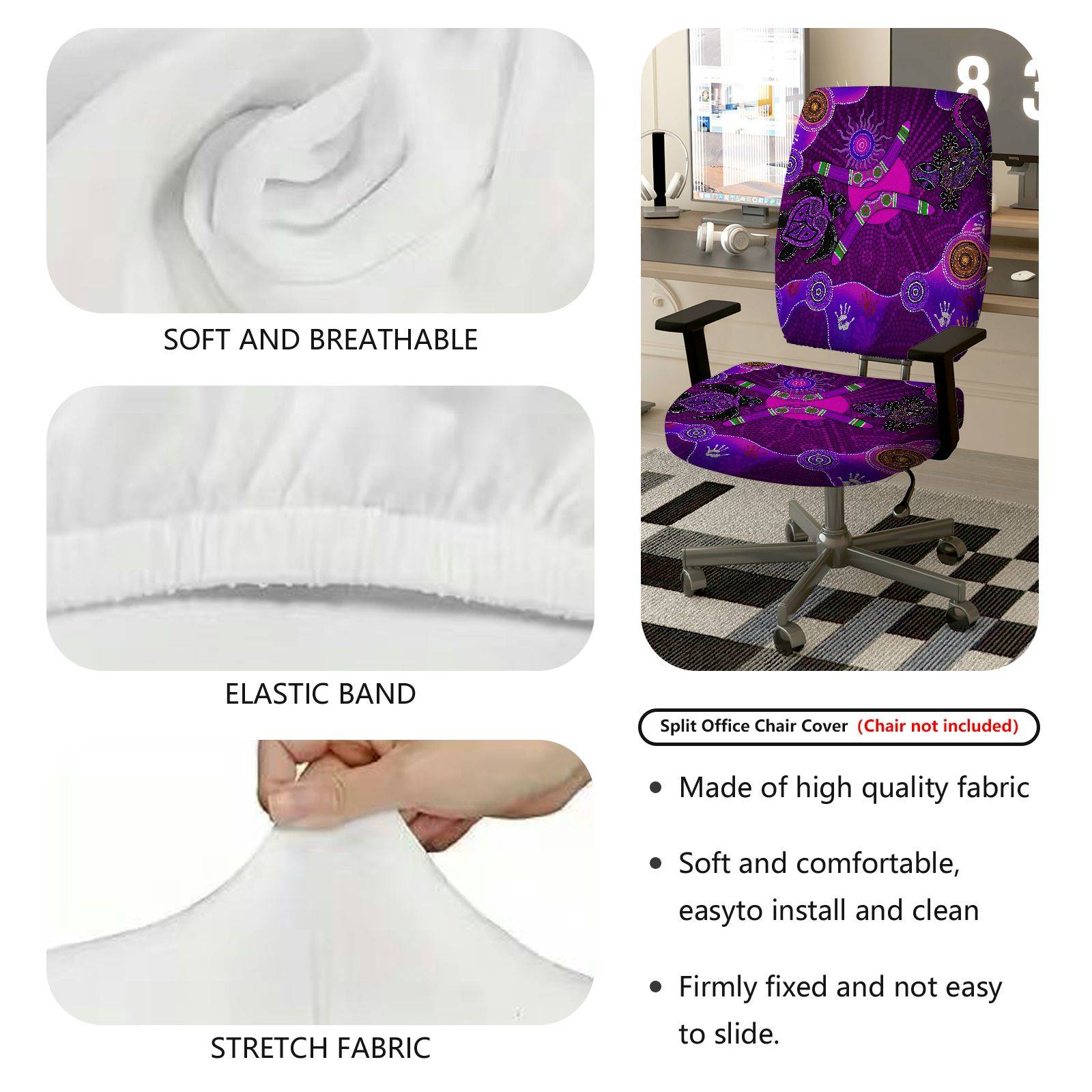 2-Piece Geometric Abstract Artistic Purple Pattern Festival  Computer Chair Cover Set, Seat and Backrest