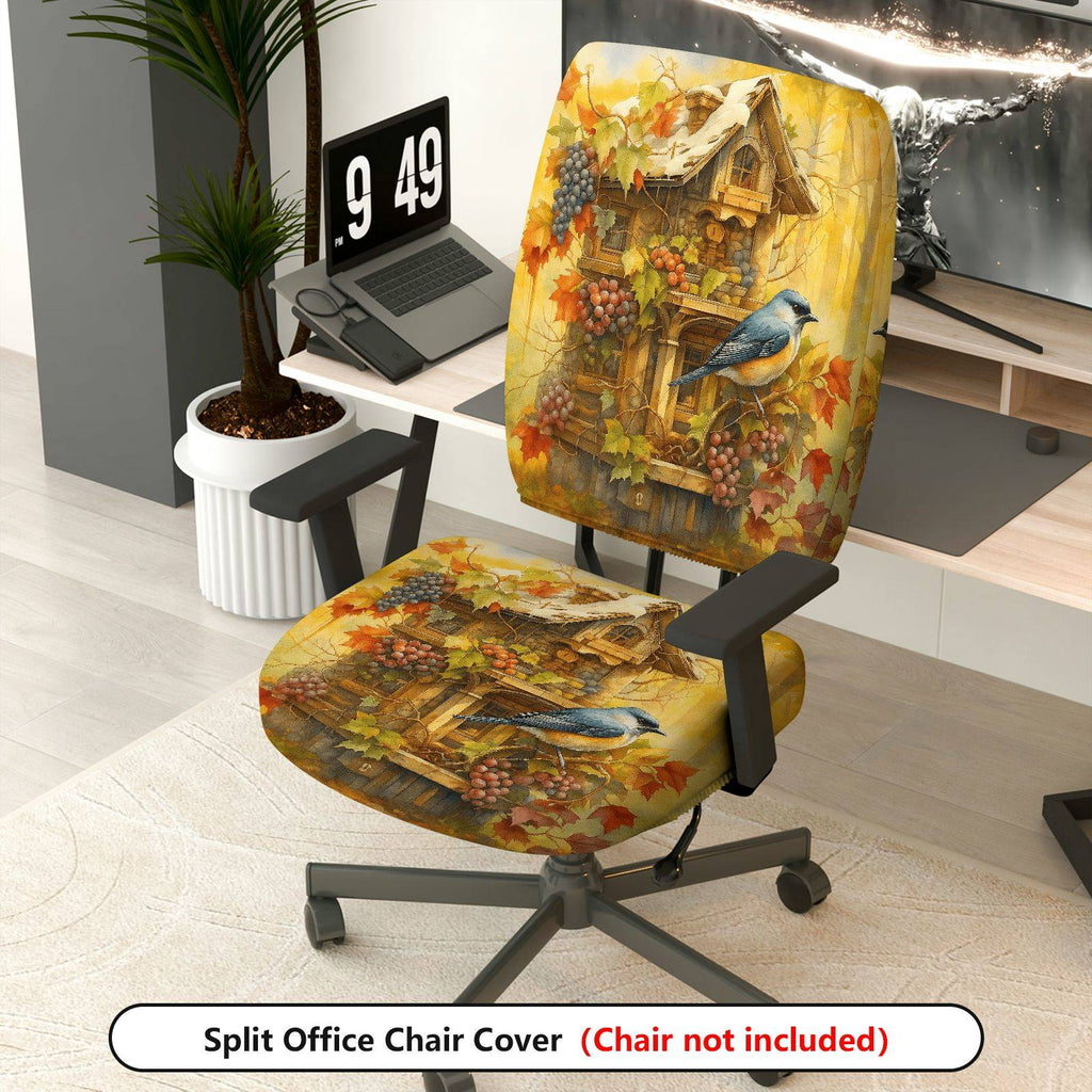2-Piece Autumn Birdhouse Grapes Leaves Cozy Nature  Computer Chair Cover Set, Seat and Backrest