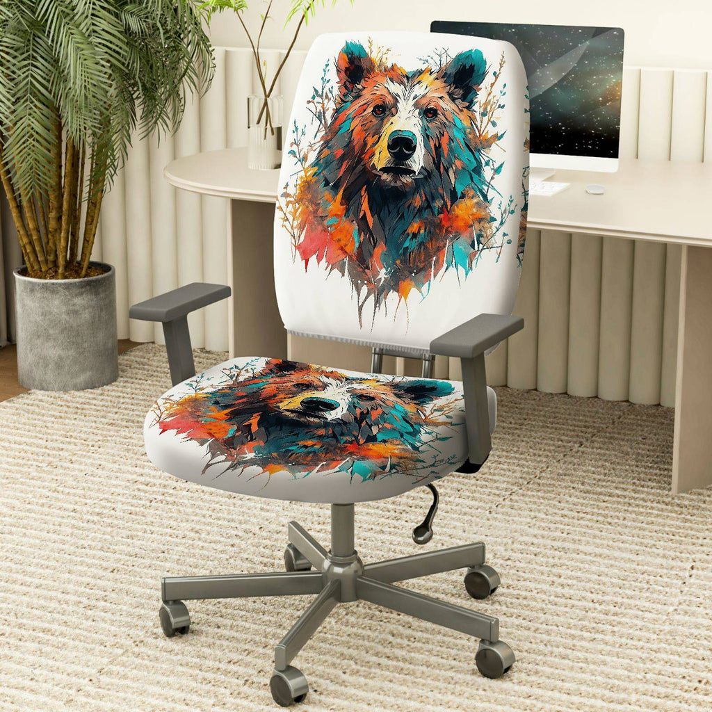 2-Piece Colorful Bear Animal Art Design  Computer Chair Cover Set, Seat and Backrest