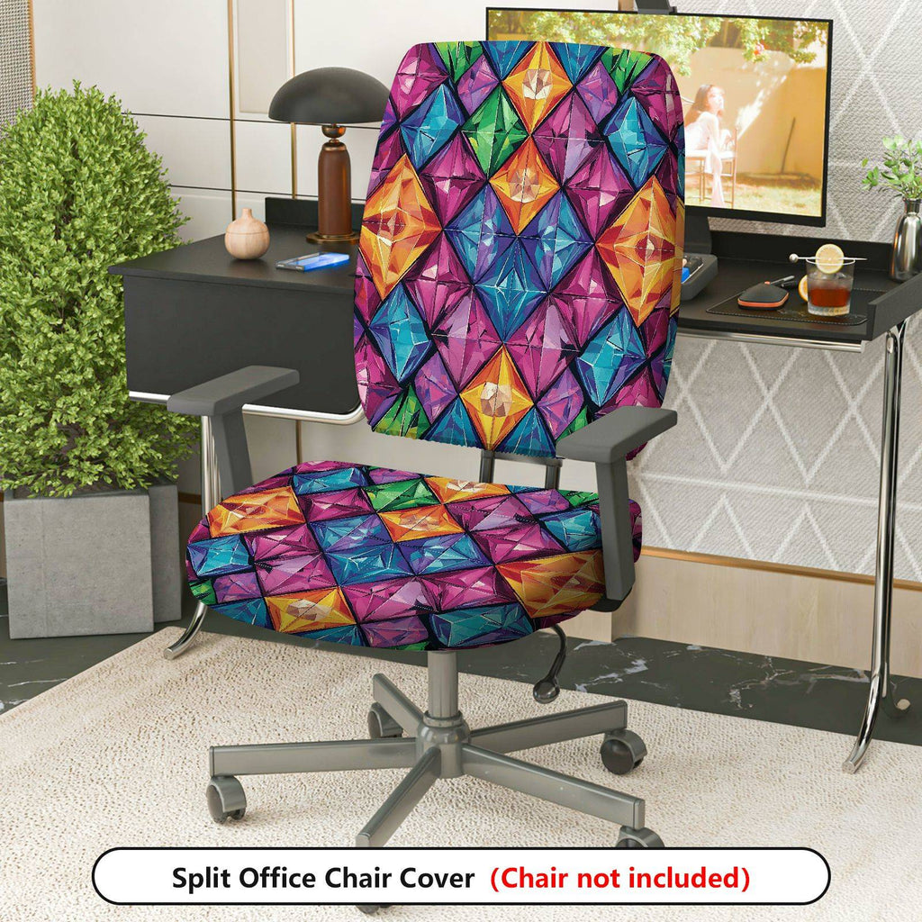 2-Piece Geometric Colorful Vibrant Modern Artistic  Computer Chair Cover Set, Seat and Backrest