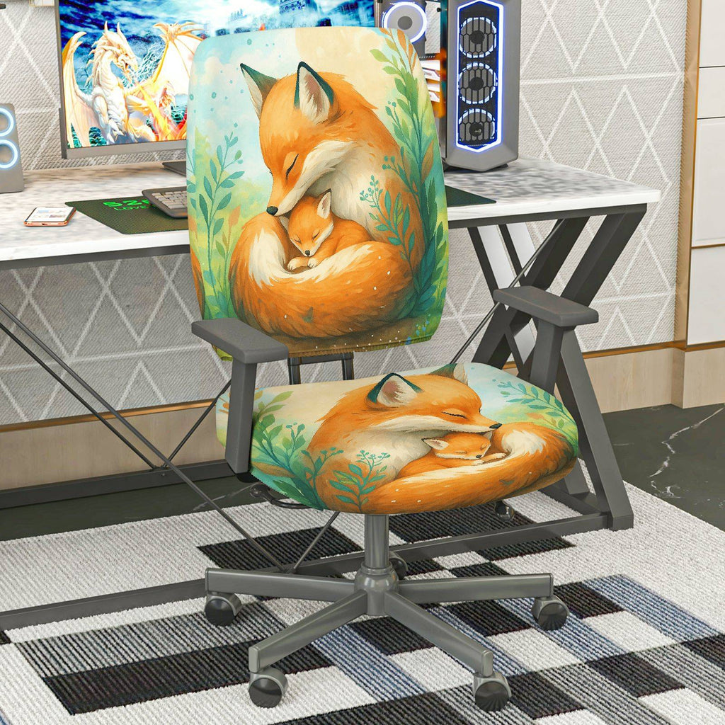 2-Piece Animal Art Fox Forest  Computer Chair Cover Set, Seat and Backrest
