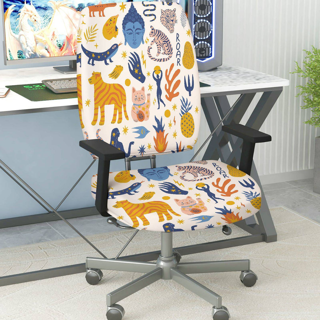 2-Piece Animal Jungle Wildlife Decorative  Computer Chair Cover Set, Seat and Backrest