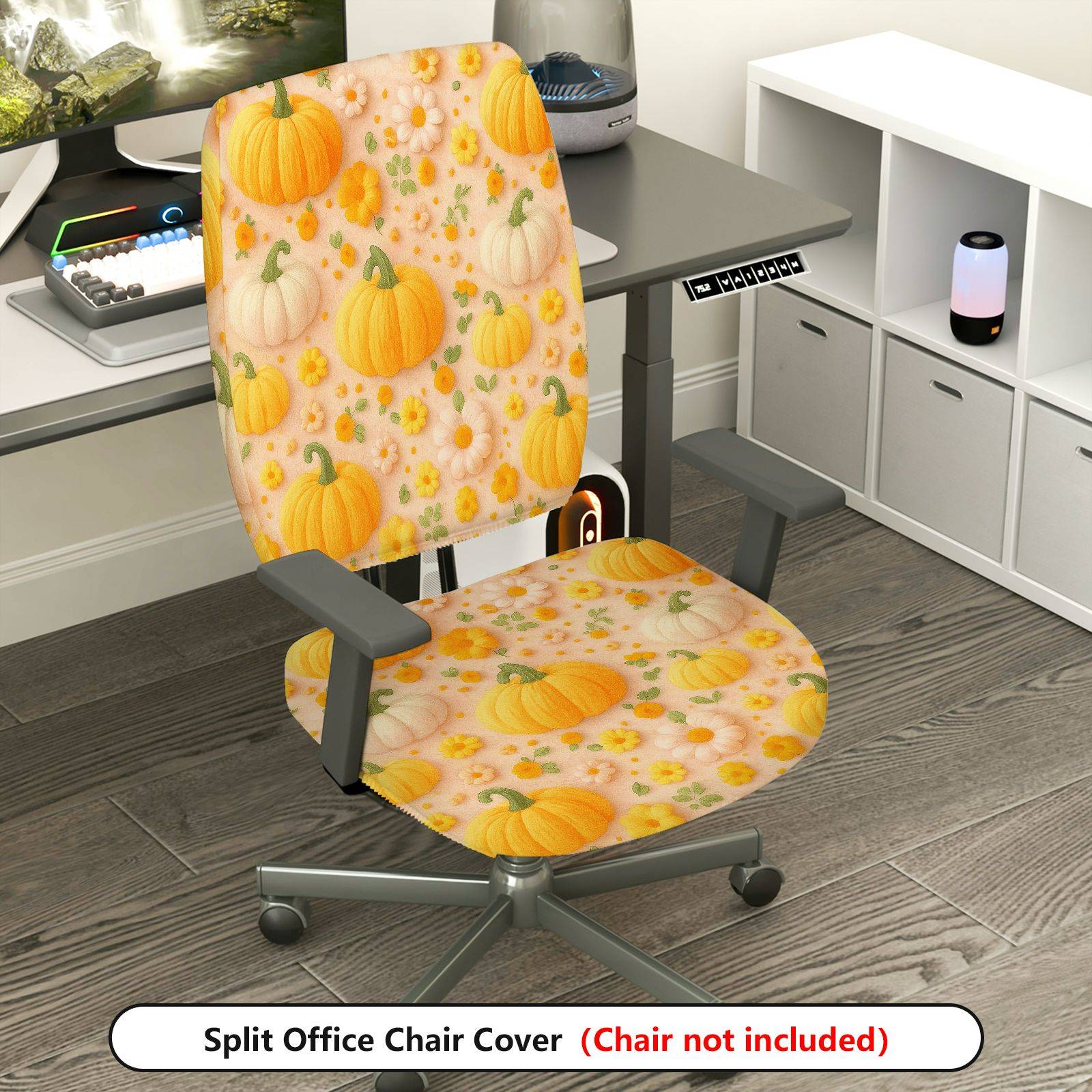 2-Piece Autumn Pumpkin Floral Thanksgiving Harvest  Computer Chair Cover Set, Seat and Backrest