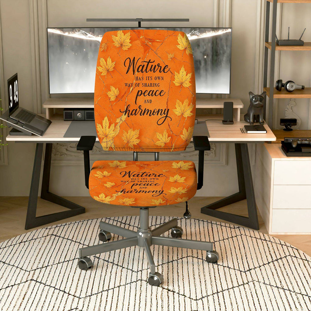 2-Piece Autumn Maple Leaf Nature Peace Harmony  Computer Chair Cover Set, Seat and Backrest
