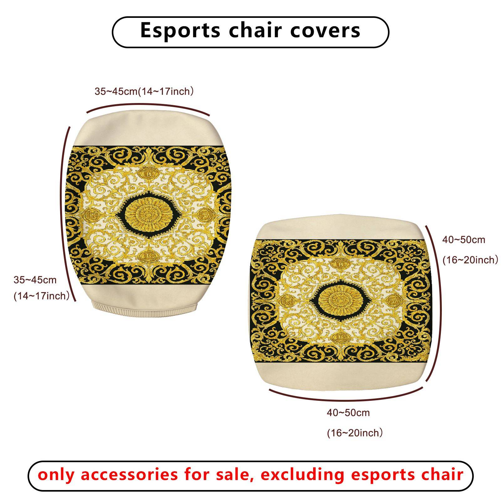 2-Piece Baroque Style Gold Black Pattern Decorative  Computer Chair Cover Set, Seat and Backrest