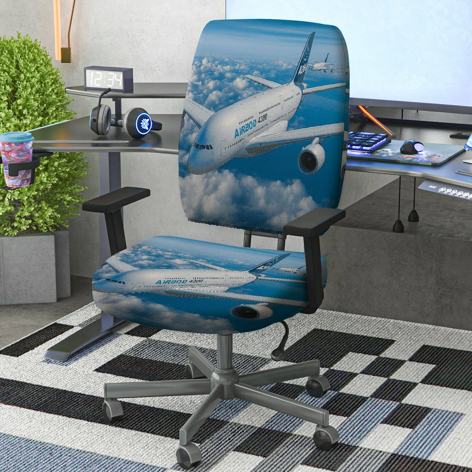 2-Piece Airplane Sky Clouds Travel Aviation  Computer Chair Cover Set, Seat and Backrest