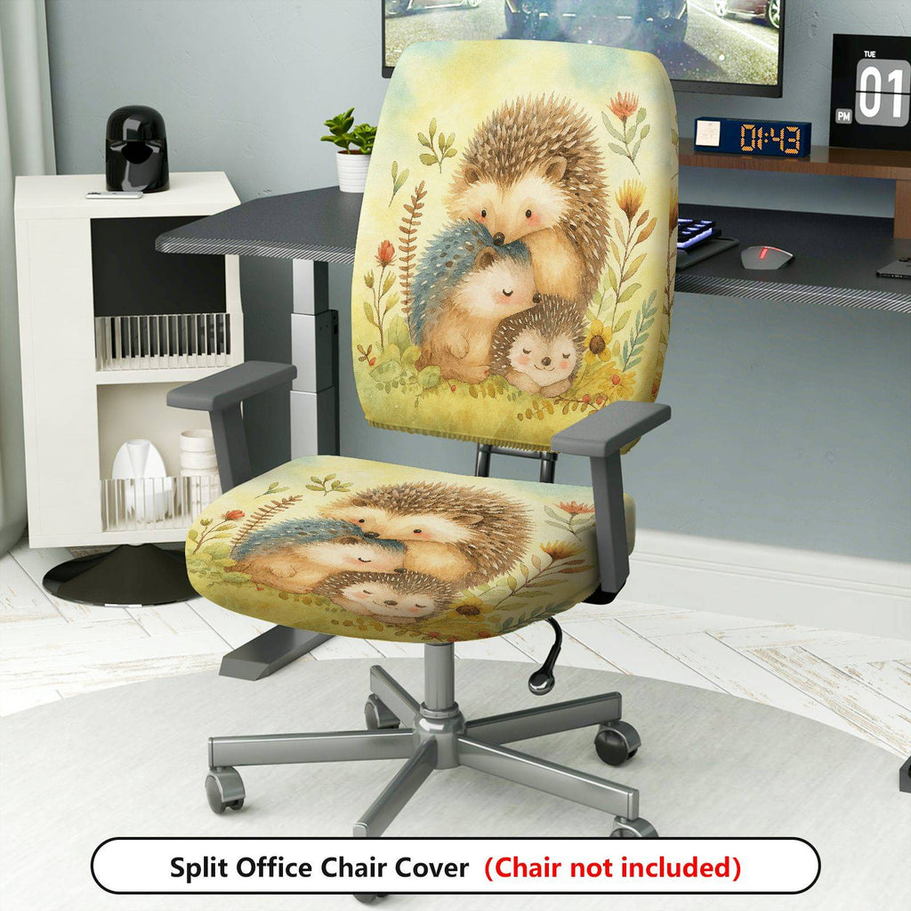 2-Piece Animal Pattern Cute Hedgehog Nature Floral  Computer Chair Cover Set, Seat and Backrest