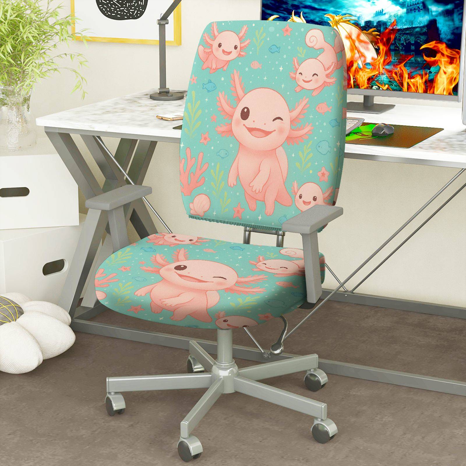 2-Piece Animal Ocean Style  Computer Chair Cover Set, Seat and Backrest