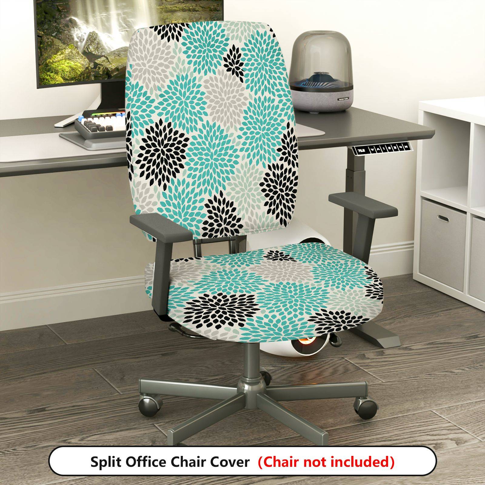 2-Piece Floral Geometric Modern Stylish Protective  Computer Chair Cover Set, Seat and Backrest