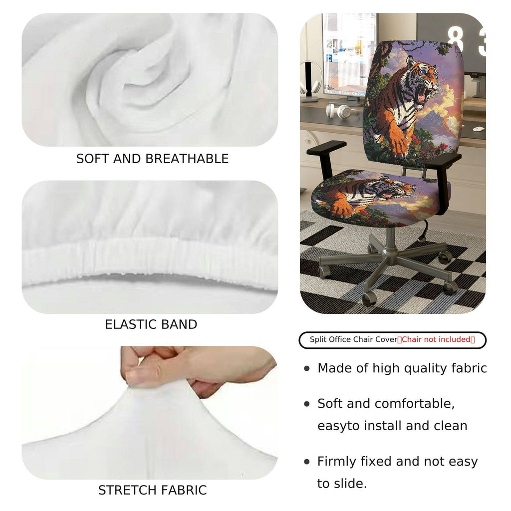 2-Piece Tiger Jungle Forest Animal Print  Computer Chair Cover Set, Seat and Backrest