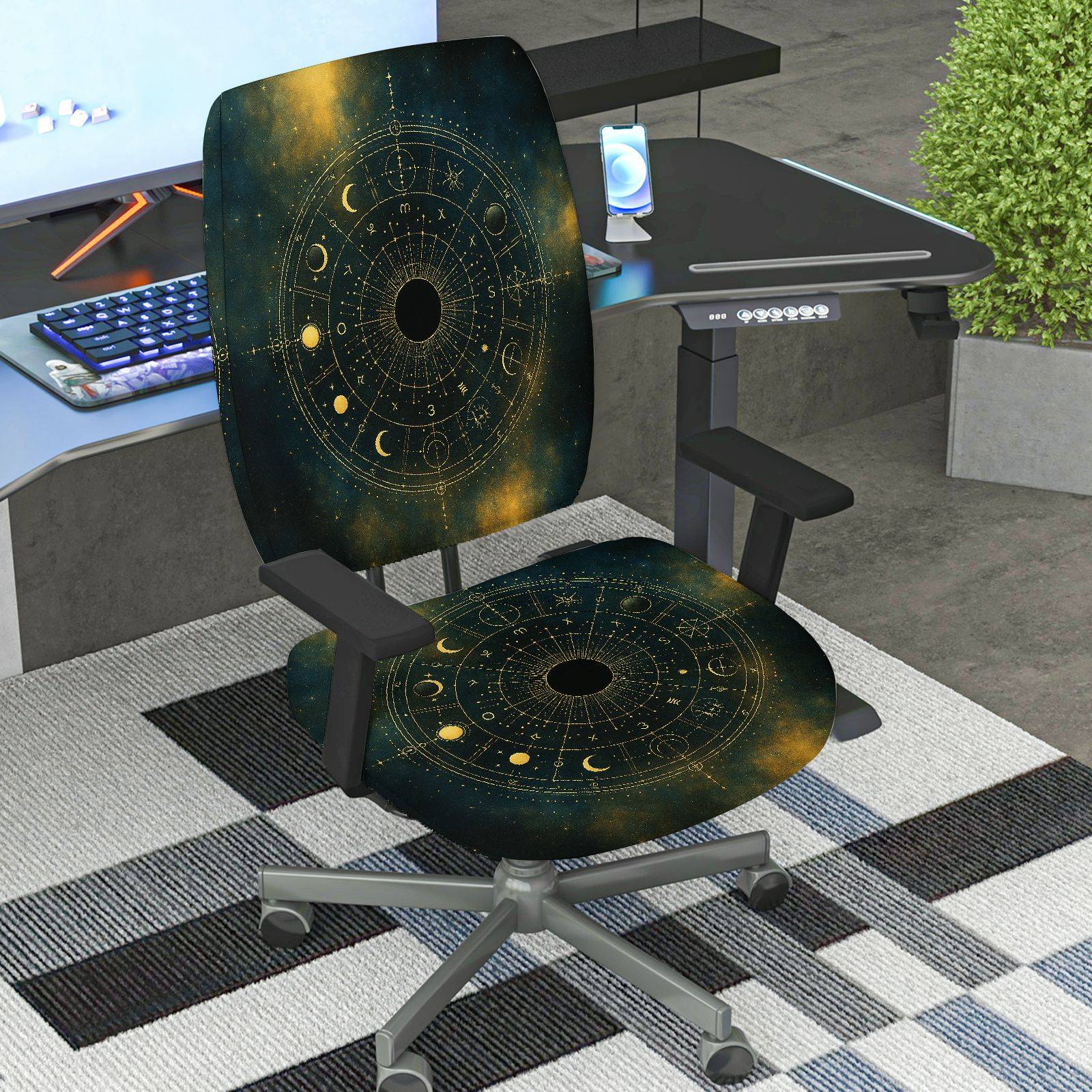 2-Piece Astrology Zodiac Celestial Moon Galaxy  Computer Chair Cover Set, Seat and Backrest