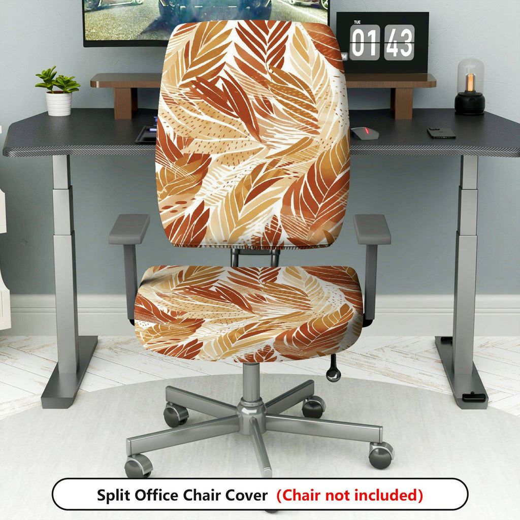 2-Piece Autumn Tropical Leaves Pattern Decorative  Computer Chair Cover Set, Seat and Backrest