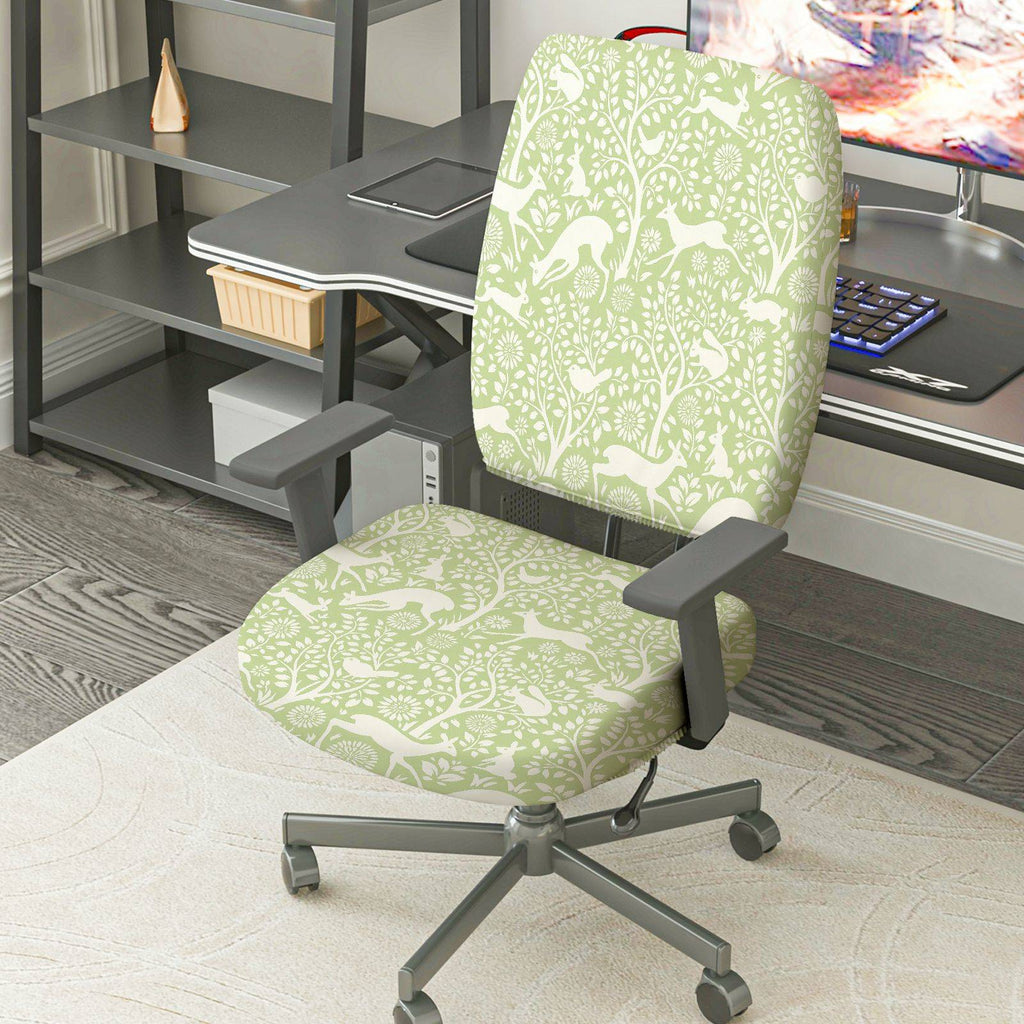 2-Piece Green Nature Animal Floral Pattern  Computer Chair Cover Set, Seat and Backrest