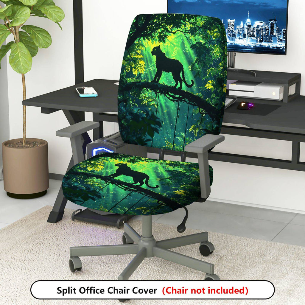 2-Piece Jungle Leopard Animal Forest Green Nature  Computer Chair Cover Set, Seat and Backrest