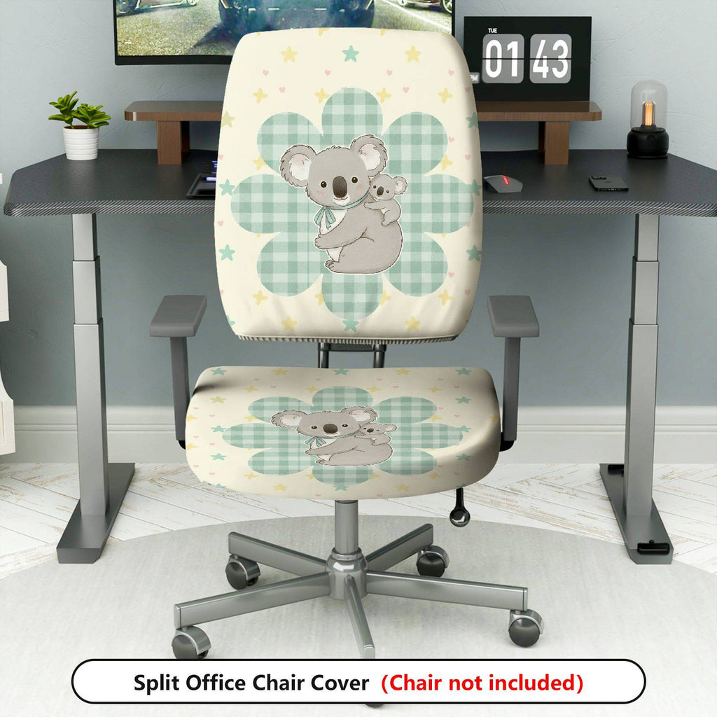 2-Piece Animal Star Plaid Koala  Computer Chair Cover Set, Seat and Backrest
