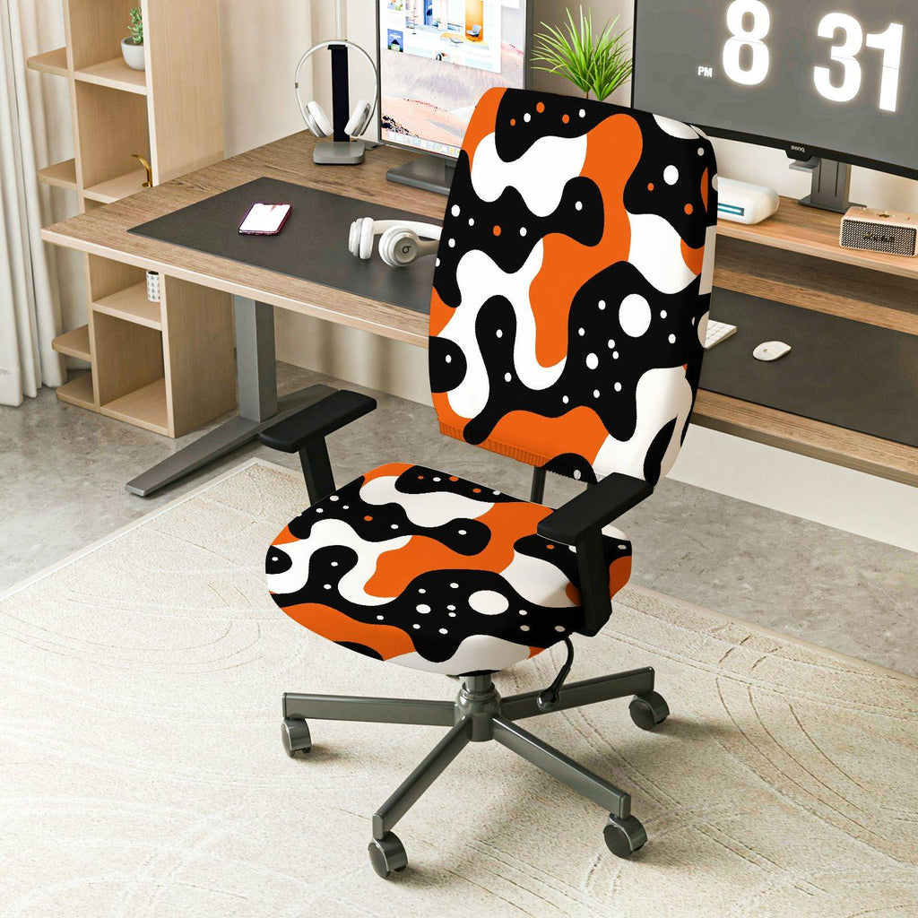 2-Piece Abstract Geometric Modern Art Style Orange Black White  Computer Chair Cover Set, Seat and Backrest