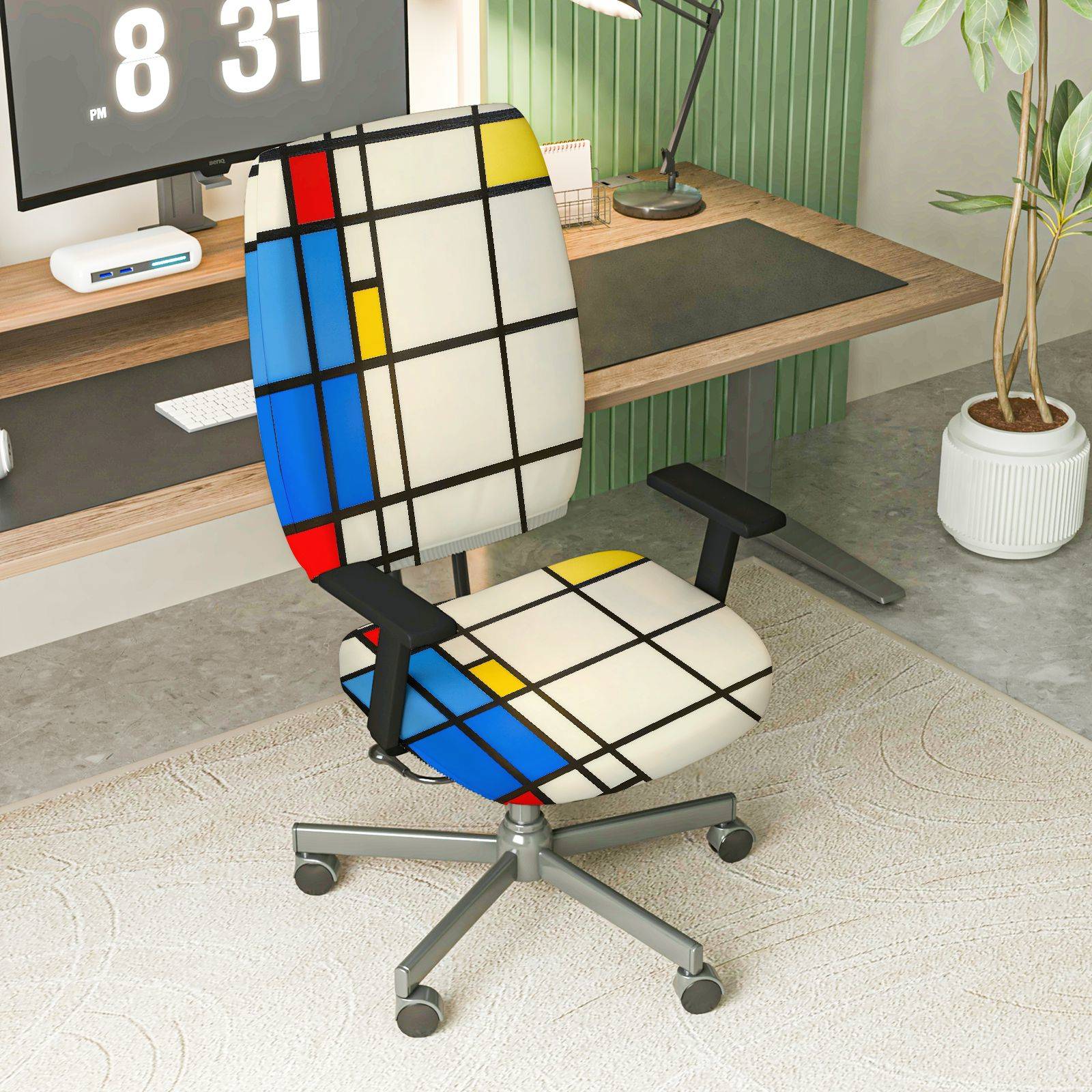 2-Piece Geometric Abstract Colorful Modern Artistic Trendy  Computer Chair Cover Set, Seat and Backrest
