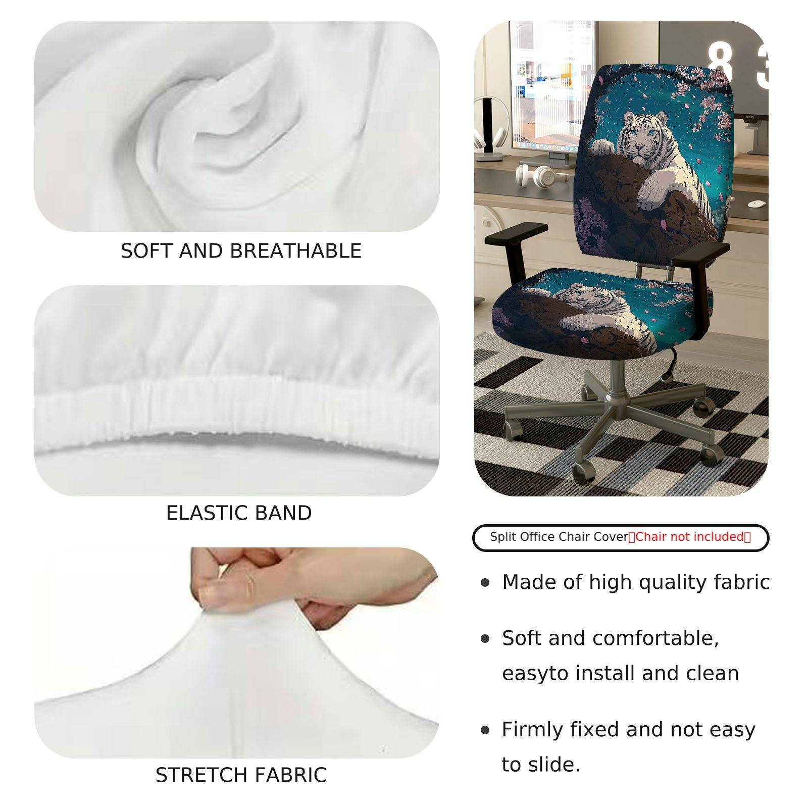 2-Piece Tiger Cherry Blossom Scenic Animal Art  Computer Chair Cover Set, Seat and Backrest